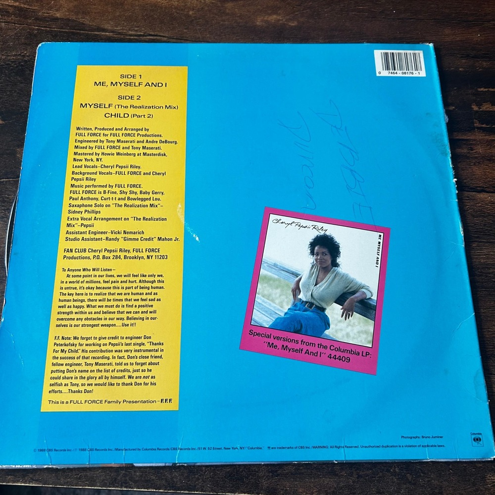 Cheryl Pepsii Riley Me Myself And I 12" Vinyl Single 1988 R&B Soul 44 08176 - Picture 2 of 7
